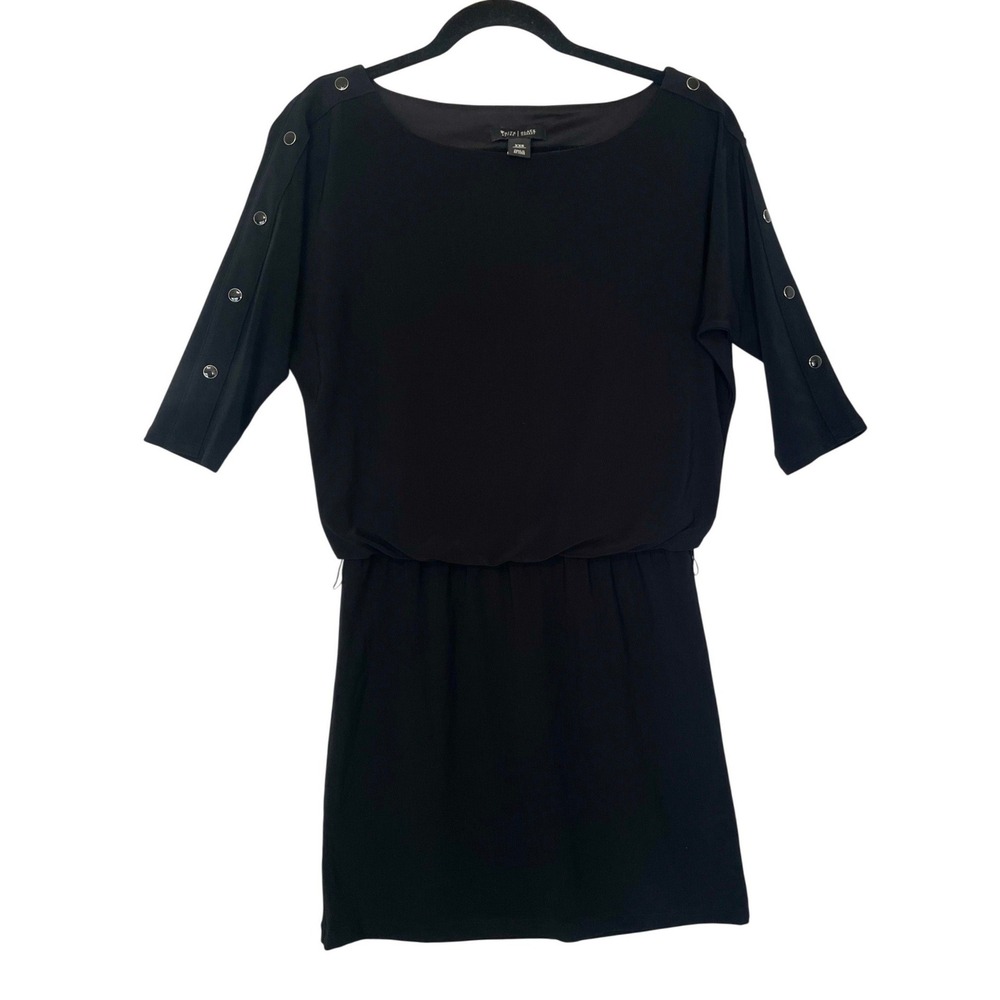 White House Black Market Blouson Dress Womens XXS Black Button Sleeve Stretch